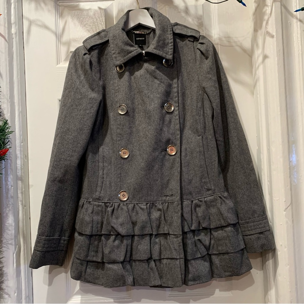 Express Ruffled Tiered Wool Blended Double Breasted Pea Coat Jacket Women’s S